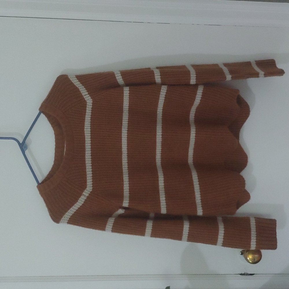 Pinque cinnamon brown and white stripped sweater.... Size=Small